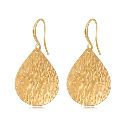 Gold Earrings 14k Gold Plated Hoop Earrings Dainty Pearl hoop Disc Coin Bead Starfish Teardrop Circle Dangle Drop Earrings for Women Hypoallergenic Jewelry Gifts - color: Teardrop Disc-Gold