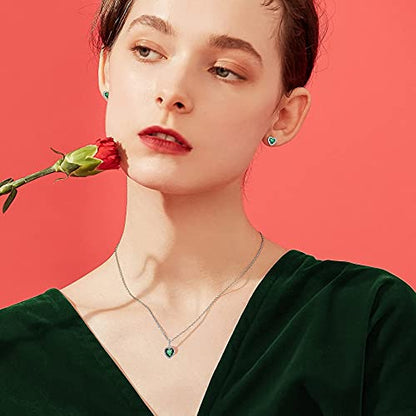 Bestyle Sparkling 925 Sterling Silver Birthstone Stud Earrings for Women, Heart/Round/Teardrop/Square Solitaire Diamond Studs Earrings, Great Birthday/Christmas Gifts - style: 05.Green Emerald-May-heart