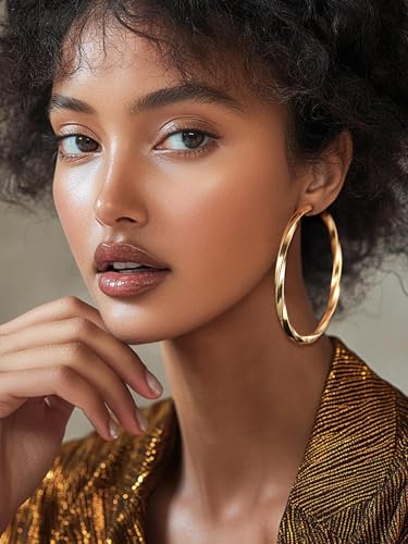 PROSTEEL Chunky Hoop Earrings for Women 14K Gold Plated/Black/Silver | 20/30/40/50/60/70/80mm Stainless Steel Thick Big Round Hoop with Waterproof and Non Tarnish Trendy Jewelry with Gift Box - color: 4. Gold, size: 80MM