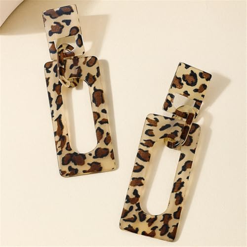 Boho Lightweight Retro Simple Acrylic Splicing Rectangle Earrings for Women Creative Exaggerated Statement Dangle Drop Earrings Jewelry - color: leopard print