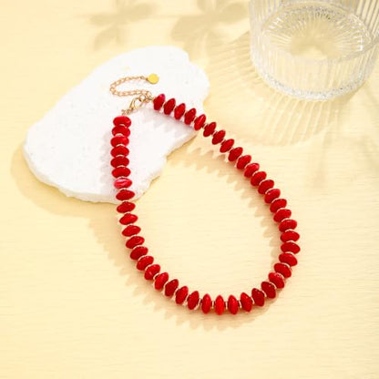 Acrylic Beaded Necklace for Women,Beach Strand Jewelry Gifts | Statement Necklace,Cute Trendy Handmade Jewelry for Women,Chunky Beaded Necklace,Resin Beads Choker - color: Red