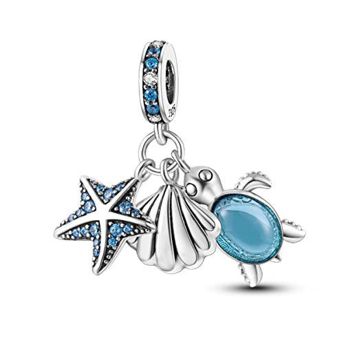 925 Sterling Silver Charm for Bracelet Necklace Women Dangle Pendant Beads | Love Faith Mom Ocean travel Butterfly Party Charm Beads Pendants DIY Jewelry Gift - color: Scallop Starfish Turtle Charms