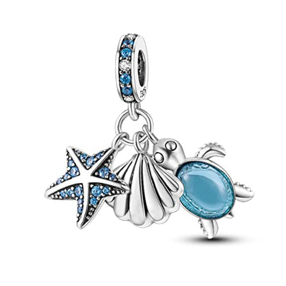 925 Sterling Silver Charm for Bracelet Necklace Women Dangle Pendant Beads | Love Faith Mom Ocean travel Butterfly Party Charm Beads Pendants DIY Jewelry Gift - color: Scallop Starfish Turtle Charms