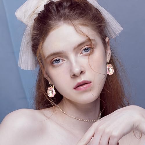 14K Gold Teardrop Crystal Leverback Earrings Sparkly Rhinestone Water Droplet Dangle Drop Earrings For Women - color: Light Pink