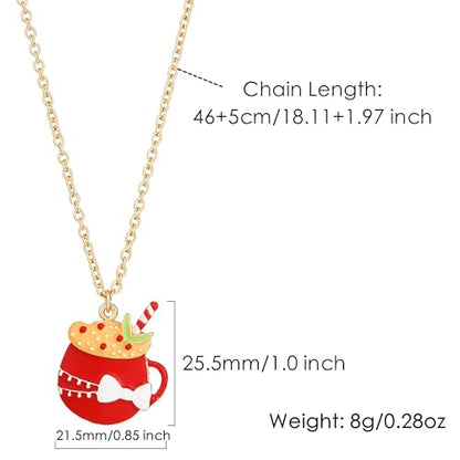 Gold Compass Charm Necklace for Women, Trendy Simple Dainty Inspirational Compass Butterfly Bow Knot Red Christmas Mug Sun Friendship Necklaces Graduation Gifts - style: Red Mug/Bow Knot