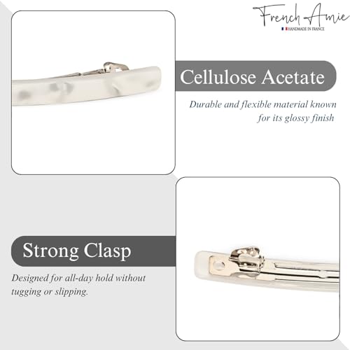 French Amie Long and Thin Frost White Large 4 Inch Hair Clip Barrette | Handmade Automatic Clasp For Women Girls Teens Adults Everyday Style - color: Frost White