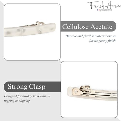 French Amie Long and Thin Frost White Large 4 Inch Hair Clip Barrette | Handmade Automatic Clasp For Women Girls Teens Adults Everyday Style - color: Frost White