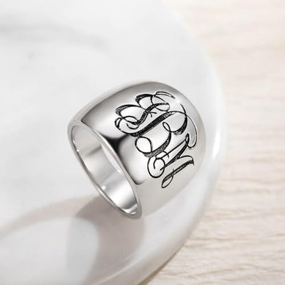 callie Custom Signet Ring - Engraved Text & Photo, Personalized Family Crest Coat Of Arms Rings, 925 Sterling Silver/Brass | Father's Day Jewelry Gifts for Men & Women - color: Monogram