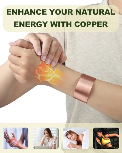 MagEnergy Copper Bracelet for Men Women, 100% Solid Copper Bracelets, Pure, Raw Handmade Hammered Copper Cuff Bangles Bracelet - color: Copper Plain 7inch