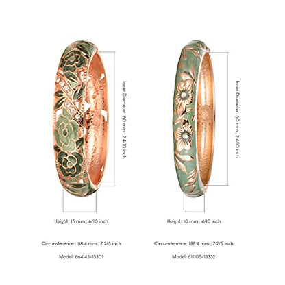 UJOY Cloisonne Bangle Colorful Enamel Filigree Rose Flower Hollowed Crystal Bracelet for Women Gifts 88A09 - color: C06-2 Pcs Set/Rose-Green
