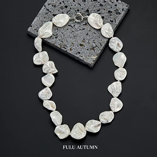 Pearl Choker Necklace for Women Boho Beaded Statement Necklace with Black White Large Freshwater Pearls Silver Fashion Jewelry Gift - color: White