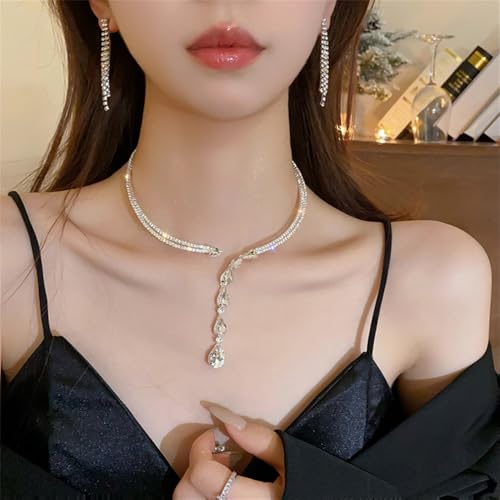 Necklace for Women Silver Plated White Teardrop Cubic Zirconia Chain Necklace Adjustable Fashion Trendy Dainty Simple Minimalism Jewelry Gift