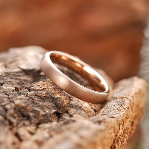 King Will Wedding Band for Men Women, 2/4/6/7/8mm Domed Matte Brushed Tungsten Carbide Rings, Solid/Dual Color Engagement Rings, Comfort Fit - color: Rose Gold-4mm