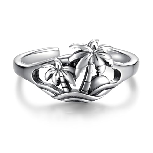 925 Sterling Silver Toe Ring Adjustable Butterfly Filigree Boho Ocean Wave Summer Jewelry for Women - style: Palm Ocean Sunset