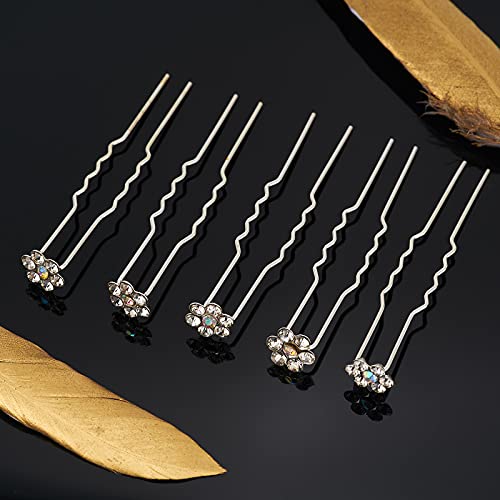 QIUTIMIY 20 Pack (White) Crystal Flower Hair Pins Rhinestone Hair Clips for Bridal Wedding Women Hair Jewelry Accessories, with Clear Container - color: Crystal Flower-White