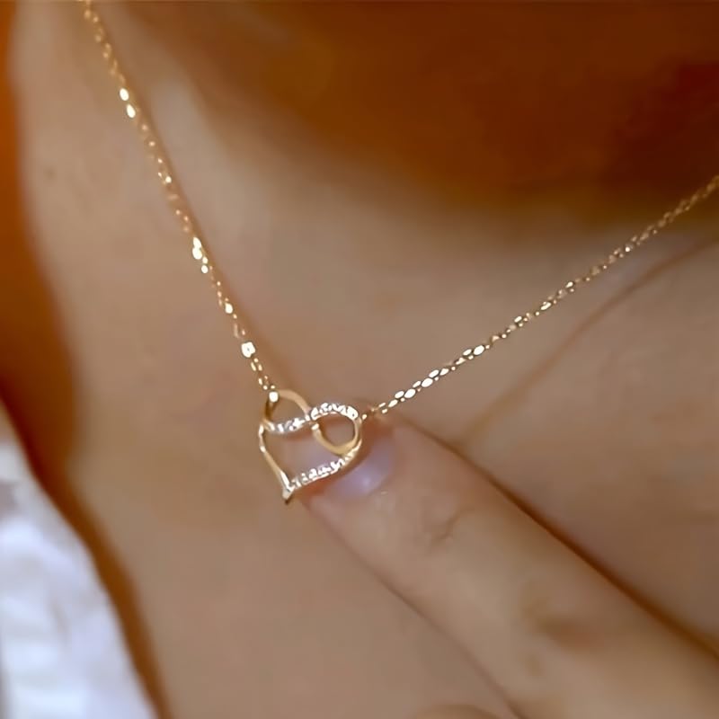 Simple Micro Inlay Zirconia Infinite Heart-shaped Pendant Necklace for Women Parties Daily Wedding Exquisite Jewelry - color: golden