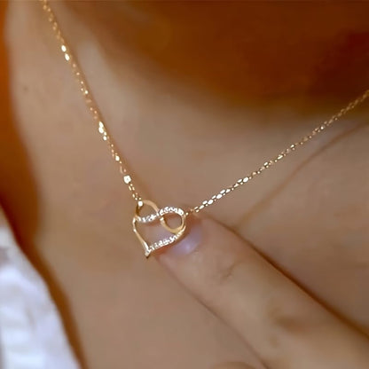Simple Micro Inlay Zirconia Infinite Heart-shaped Pendant Necklace for Women Parties Daily Wedding Exquisite Jewelry - color: golden