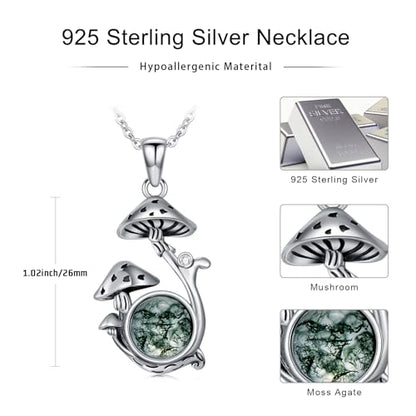 Witch Necklace 925 Sterling Silver Pentagram Triple Moon Pentacle Pendant Wiccan Pagan Jewelry Witchy Gifts for Women - style: Mushroom
