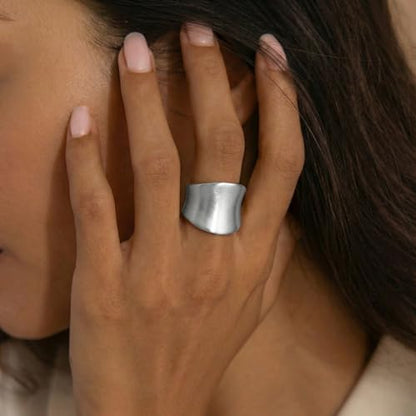 Chunky Rings for Women Gold and Silver Statement Rings Fashion Band Ring Cocktail Costume Jewelry Gift - color: Silver, size: 7