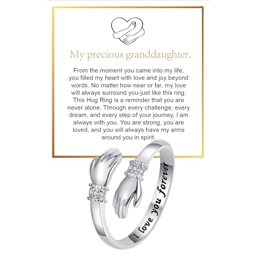 Granddaughter Daughter Hug Ring For Hope Rings, Stainless Steel Inspirational Jewelry Engraved Always With You Love You Forever Message Adjustable Non Tarnish Jewelry Birthday Gift Card - color: I love you forever Diamond