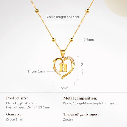 Cicy Bell Womens Heart Initial Necklace 18k Gold Plated | Personalized Letter Pendant, 17.7'' with 2'' Extender - color: Style 2-H-Gold