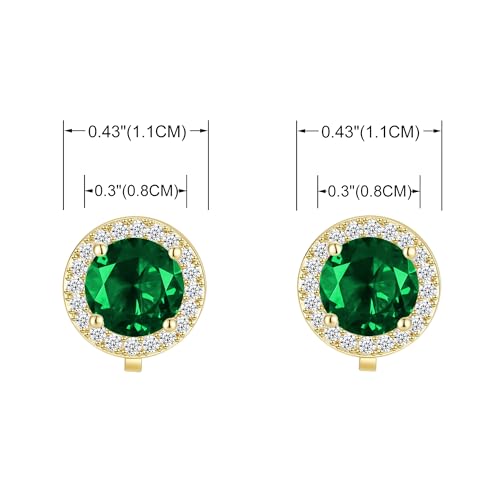 YOQUCOL 8MM Cubic Zirconia Crystal Clip On Stud Earrings Round Non Pierced Earrings for Women - color: Green