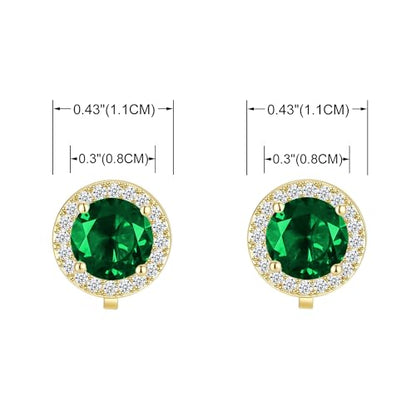 YOQUCOL 8MM Cubic Zirconia Crystal Clip On Stud Earrings Round Non Pierced Earrings for Women - color: Green