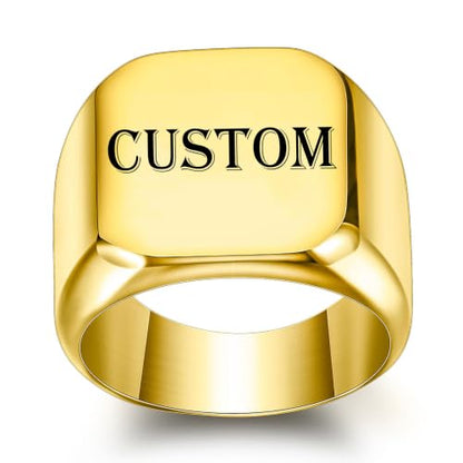 Stainless Steel Square Signet Rings for Men Women Gold/Silver Plain Pinky Thumb Ring, Gift for Dad Husband - color: Square Gold-Custom