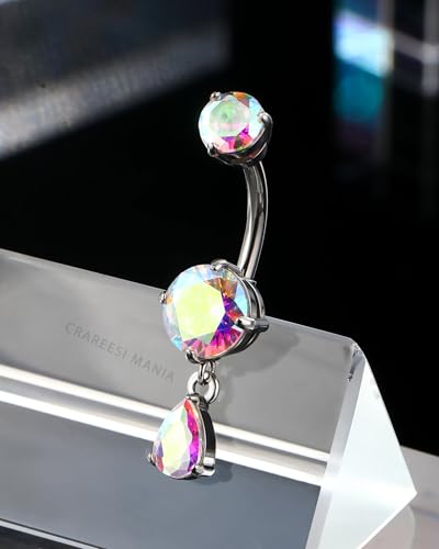 Belly Button Ring Dangle Belly Rings 316L Surgical Steel Belly Button Piercing Jewelry Teardrop Navel Ring for Women - color: Silver-ABCZ-10mm