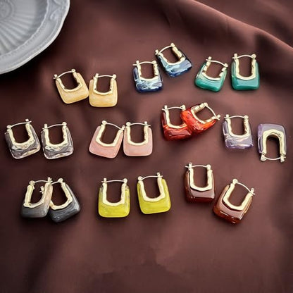 Chunky Acrylic Hoop Earrings Resin Geometric U Shape Hoop Earring Trendy Jewelry Gifts for Women - color: Brown