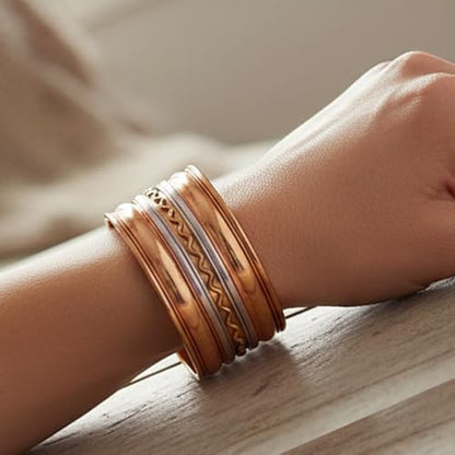 Touchstone Indian Bollywood Handcrafted Slip In Easy To Wear Stylish Wrist Enhancer Designer Broad Jewelry Cuff Bracelet For Women and Men. - style: Braided two tone 2