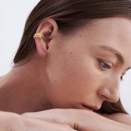 Gold Ear Cuff Earring for Women 14K Gold Plated Cubic Zirconia Non-Pierced Clip on Cartilage Chunky Ear Cuffs Hypoallergenic Jewelry - style: leaf