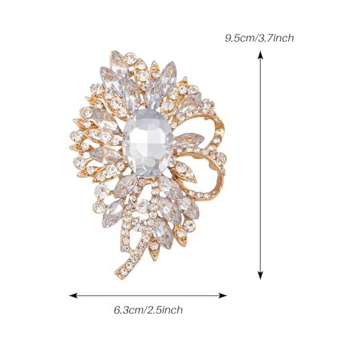 SELOVO Big Large Flower Bow Brooch Scarf Decoration Brooch Pin Gold Tone - color: Clear&Gold-tone