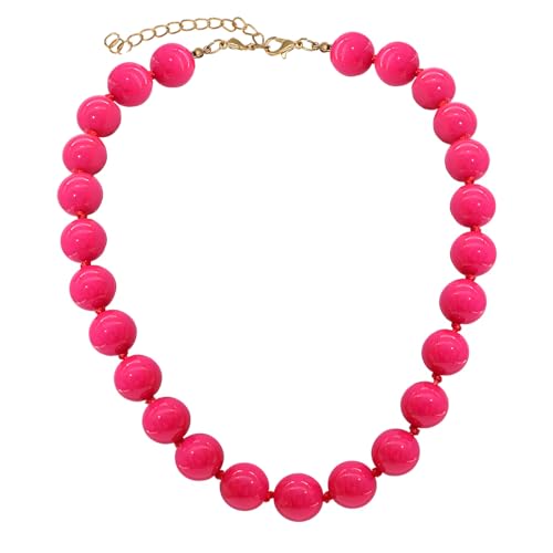JNF Chunky Beaded Necklaces Women Large Big Ball Bead Choker Necklace Bold Statement Beads jewelry Gift - color: fuchsia beaded