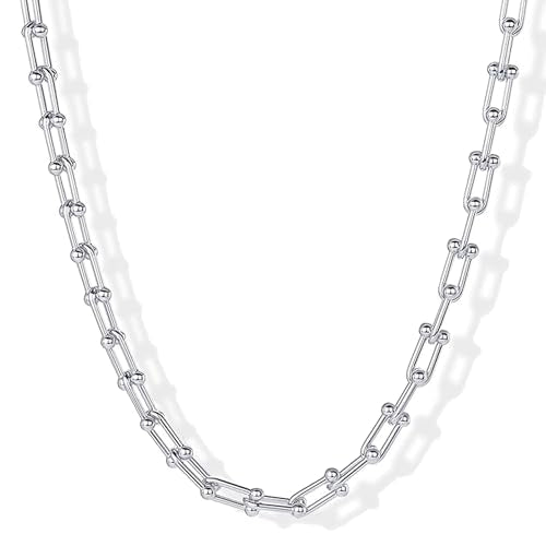 BG&WLing 18K Gold Plated Paperclip Necklace for Women Chunky Stainless Steel Link Chain Necklace Gold Statement Choker Classic Jewelry Gift - color: Silver
