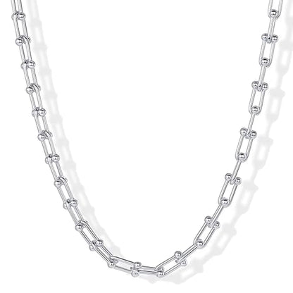 BG&WLing 18K Gold Plated Paperclip Necklace for Women Chunky Stainless Steel Link Chain Necklace Gold Statement Choker Classic Jewelry Gift - color: Silver