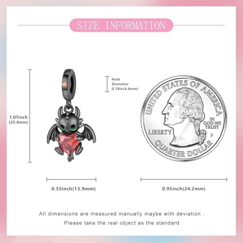S925 Sterling Silver Cute Bead Charm for Pandora Bracelets and Necklaces | Lucky Clover Cute Animal Pink Bow Cherry Butterfly Pendant Bead Charms Jewelry Making Gifts for Women Valentines Mother's Day - style: Black Dragon Bead Charm