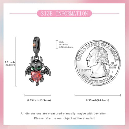 S925 Sterling Silver Cute Bead Charm for Pandora Bracelets and Necklaces | Lucky Clover Cute Animal Pink Bow Cherry Butterfly Pendant Bead Charms Jewelry Making Gifts for Women Valentines Mother's Day - style: Black Dragon Bead Charm