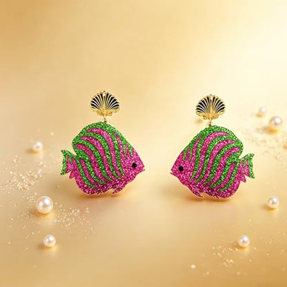 Cute Acrylic Tropical Fish Earrings Creative Parrot Hornbill Drop Dangle Earrings Stylish Animal Statement Earrings Daily Wear Jewelry for Women - color: Rose Red Green Fish