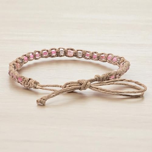 BlueRica Hemp Anklet with Glass Beads - style: Light Pink