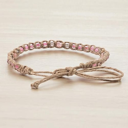 BlueRica Hemp Anklet with Glass Beads - style: Light Pink