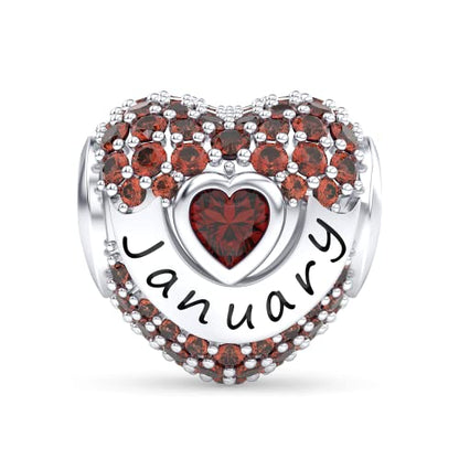 Birthstone Charms Love Heart Openwork Bead Charm for Women Bracelets and Necklaces 925 Sterling Silver with 5A Cubic Zirconia,Jewelry Gifts Women - color: January Birthstone Charms