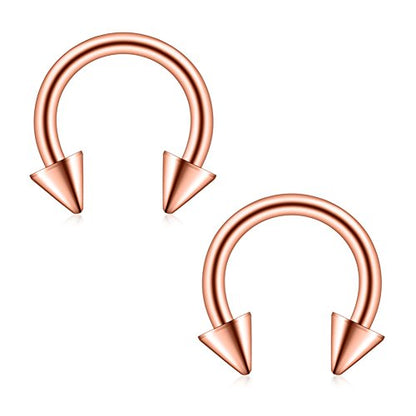 12PCS 14G Surgical Steel Nose Septum Horseshoe Hoop Earring Eyebrow Tragus Lip Piercing Ring - style: 8mm w Spikes