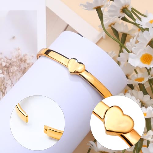 Heart Bangle Bracelet for Mom Silver/Gold Stainless Steel Bracelet for Women Oval Bangle Love Chunky Bracelets - color: 6mm Gold