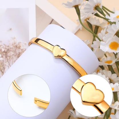Heart Bangle Bracelet for Mom Silver/Gold Stainless Steel Bracelet for Women Oval Bangle Love Chunky Bracelets - color: 6mm Gold