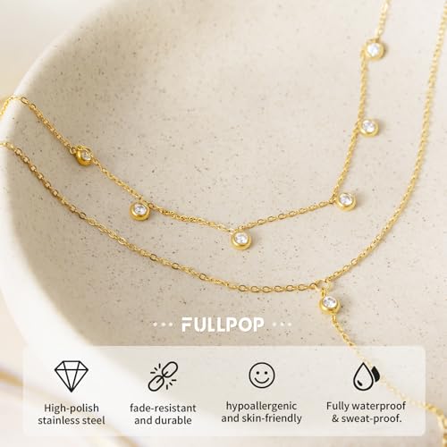Fullpop Dainty Gold Necklaces for Women, 18k Gold Layered Lariat Necklace for Women Long Gold Choker Necklaces for Women Statement Diamond Heart Pendant Necklace Body Chain Jewelry for Women - style: Kind-Four