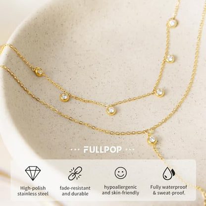 Fullpop Dainty Gold Necklaces for Women, 18k Gold Layered Lariat Necklace for Women Long Gold Choker Necklaces for Women Statement Diamond Heart Pendant Necklace Body Chain Jewelry for Women - style: Kind-Four