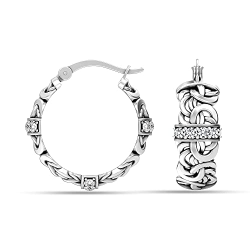LeCalla Byzantine Earrings for Women | 925 Sterling Silver Byzantine Earrings | Antique Oxidized Click-Top Round Thick Hoop Earrings for Women - style: Small Byzantine