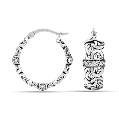 LeCalla Byzantine Earrings for Women | 925 Sterling Silver Byzantine Earrings | Antique Oxidized Click-Top Round Thick Hoop Earrings for Women - style: Small Byzantine