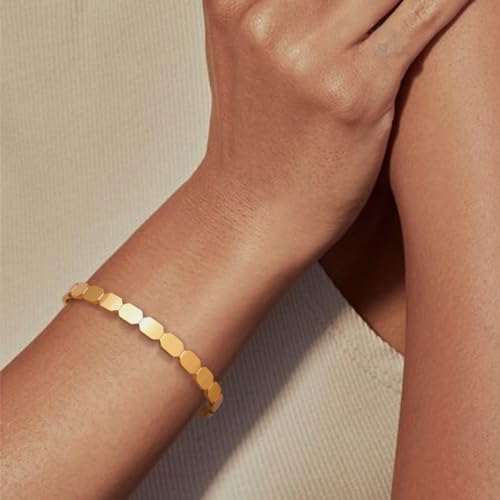 Dainty Gold Open Thin Cuff Bangle Bracelets for Woman, 18k Gold Plated Adjustable Bracelet - color: hammered